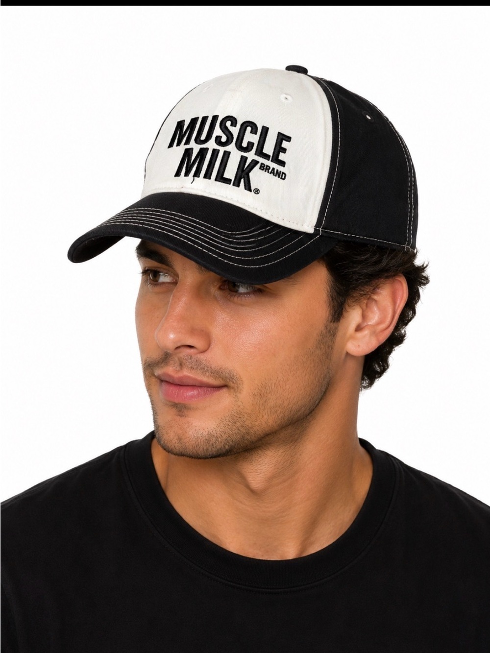 Muscle Milk Black & White Baseball Cap trucker-style embroidered logo adjustable